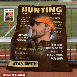 Personalized Hunting Magazine Cover Fleece Blanket With Name & Picture -  Perfect Xmas Gift For Father's Day & Man Cave Decor