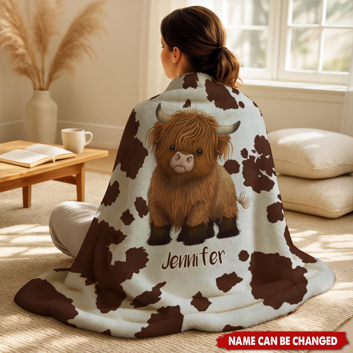 Personalized Cute Highland Cow Fluffy Fleece Blanket With Name - Christmas | Birthday Gift For Farm Animal Lovers & Kids