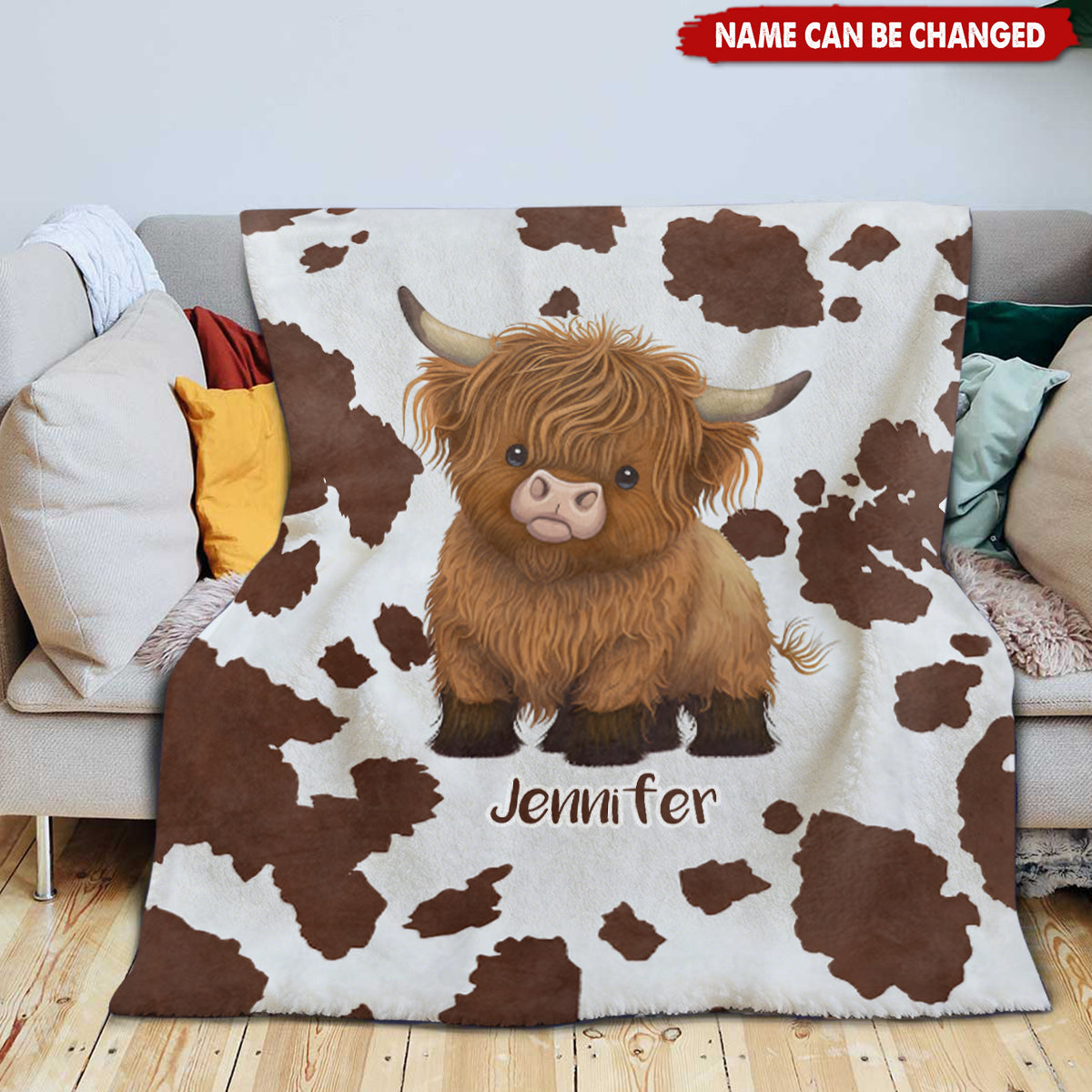 Personalized Cute Highland Cow Fluffy Fleece Blanket With Name - Christmas | Birthday Gift For Farm Animal Lovers & Kids