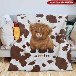 Personalized Cute Highland Cow Fluffy Fleece Blanket With Name - Christmas | Birthday Gift For Farm Animal Lovers & Kids