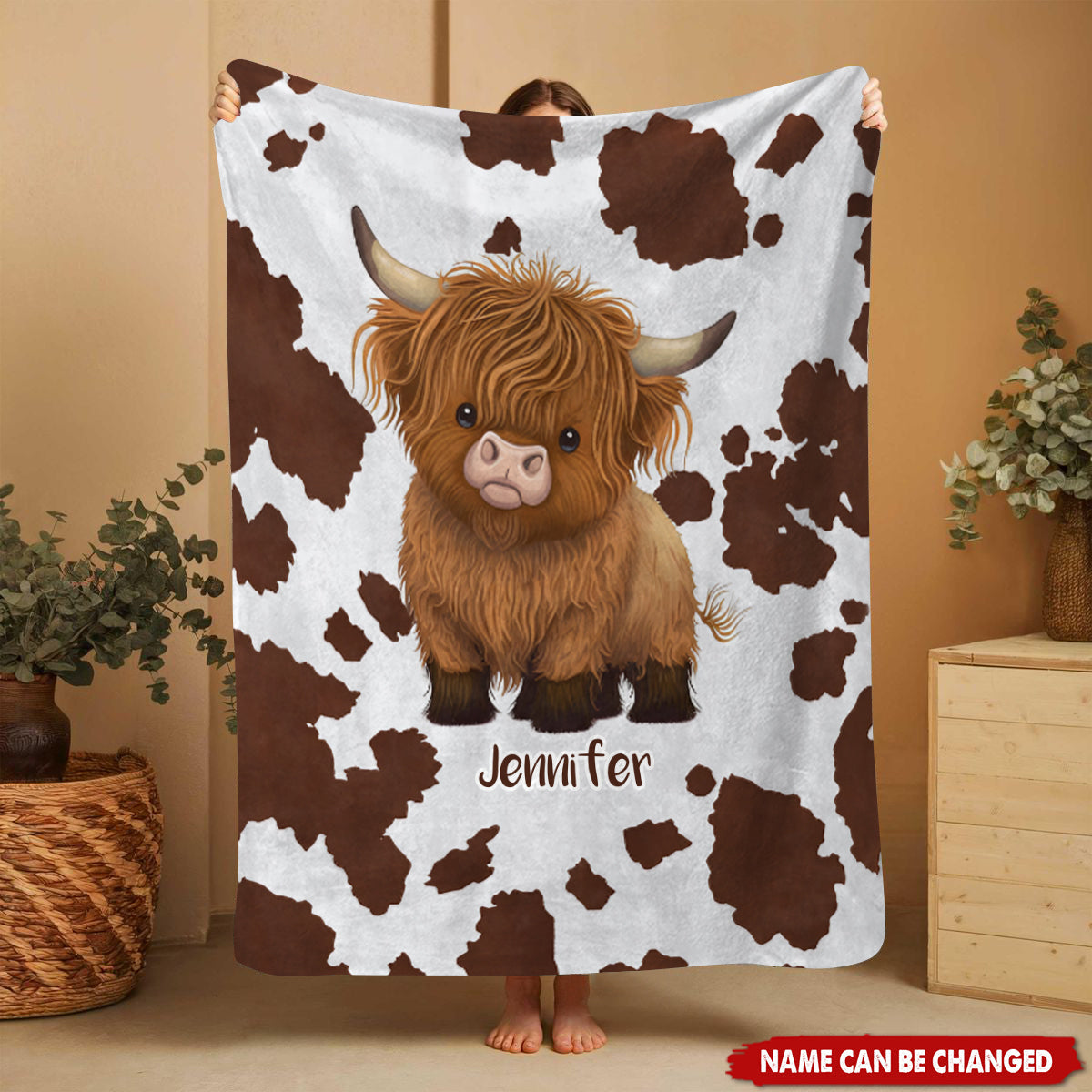 Personalized Cute Highland Cow Fluffy Fleece Blanket With Name - Christmas | Birthday Gift For Farm Animal Lovers & Kids