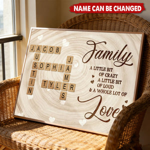 Personalized Family Crossword Canvas Poster Wall Art With Names - Scrabble Tile Wall Decor | Housewarming Gift For Family