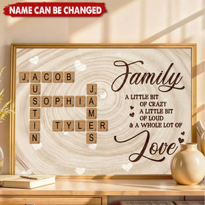 Personalized Family Crossword Canvas Poster Wall Art With Names - Scrabble Tile Wall Decor | Housewarming Gift For Family