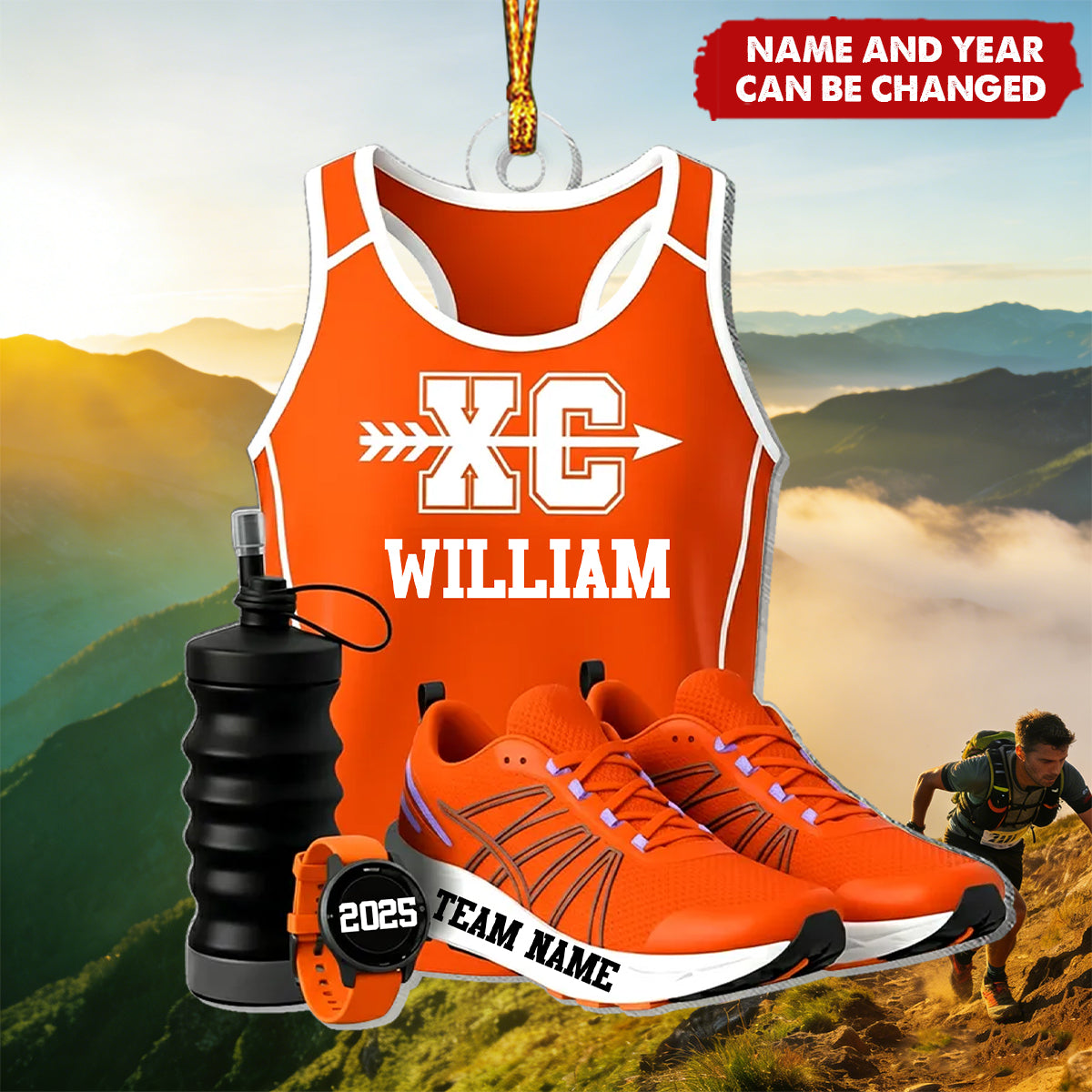 Personalized 3D Effect Cross Country Runner Christmas Acrylic Ornament With Name & Color & Year | Best Christmas Gift For Runner Coach Team