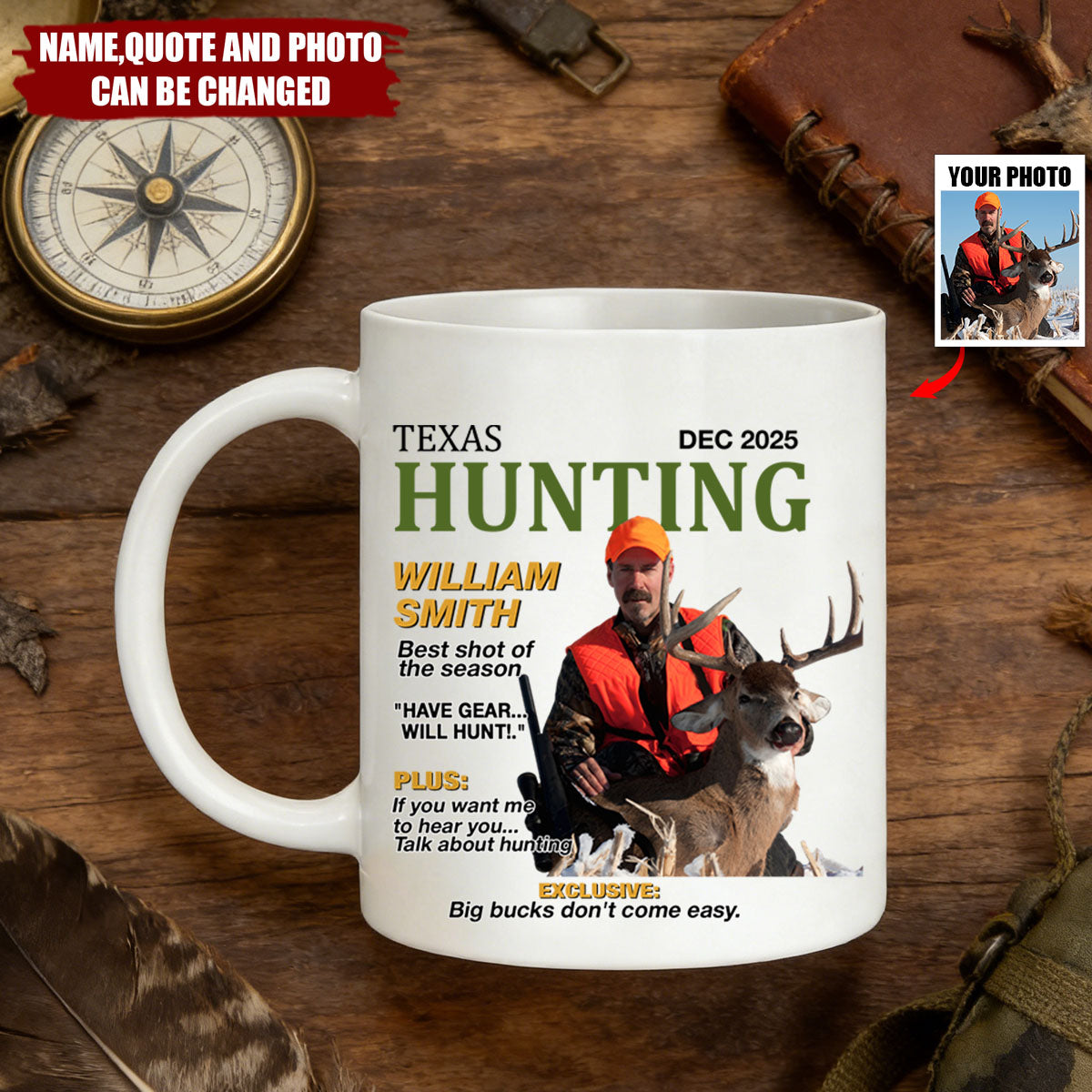 Personalized "Wild at Heart" Ceramic Coffee Mug With Name & Photo & Quote & Date & State | Durable Birthday Gift For Explorer Outdoorsman Dad