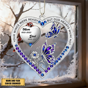 Personalized Memorial Heart Shape With Butterfly Acrylic Ornament With Name & Dates - Bereavement Keepsake Gift For Loss of Loved Family