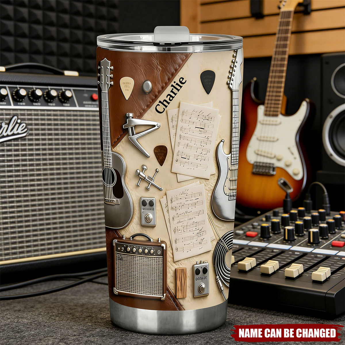 Personalized Guitar Double-Wall Vacuum Tumbler With Name | Hydration Accessory For Family Friend Music Lover