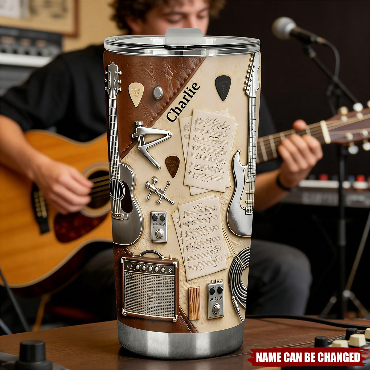 Personalized Guitar Double-Wall Vacuum Tumbler With Name | Hydration Accessory For Family Friend Music Lover