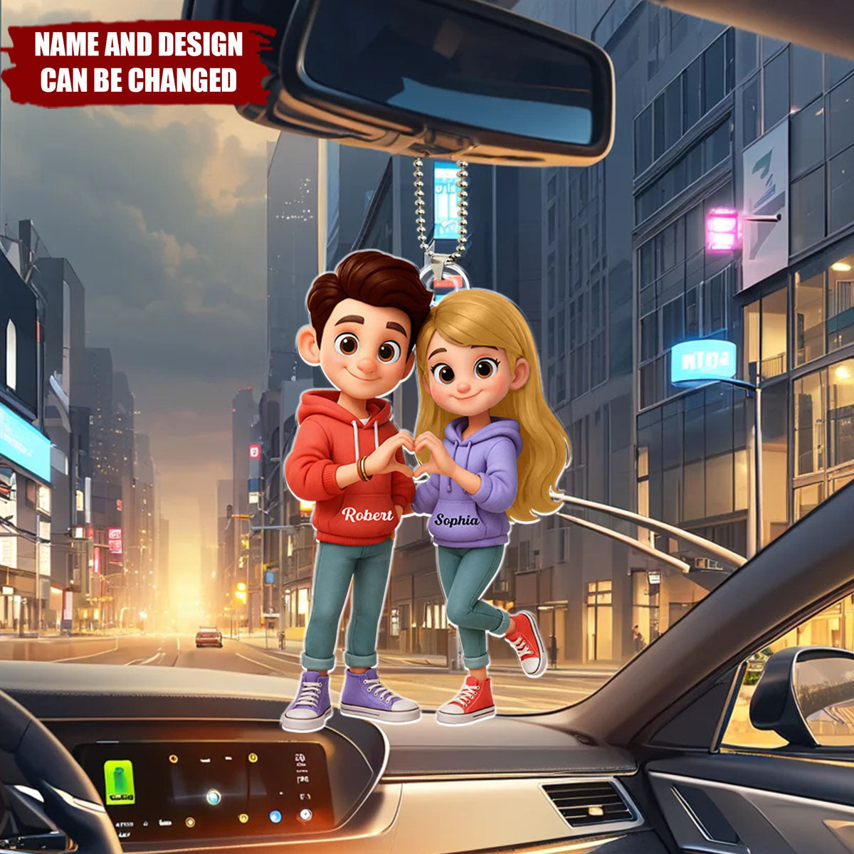 Personalized Hand-Heart Gesture Couple Acrylic Ornament With Names & Icons - Wedding Keepsake Car Decoration For Boyfriend Girlfriend