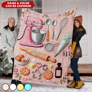 Personalized 3D Embroidery Effect Baking Blanket With Name On Rolling Pin - Mother's Day Unique Baker Gift For Mom & Grandma
