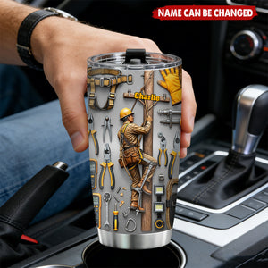 Personalized 3D Effect Lineman Tumbler With Name & Tool Wall Design - Father's Day Gift | Birthday Gift For Powerline Workers