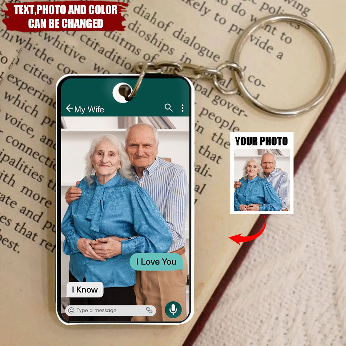 Personalized WhatsApp Chat Style Acrylic Keychain With Photo & Message & Name - Creative Anniversary Birthday Gift For Couples Family