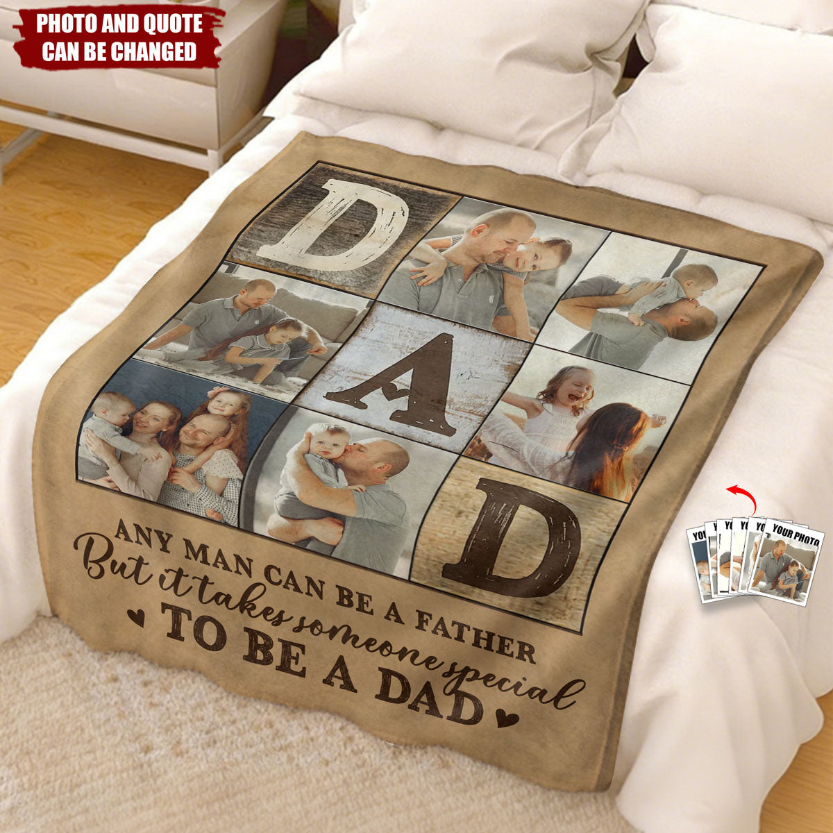 Personalized Collage Blanket With Quote & 6 Family Photos | Heartwarming Father's Day Birthday Gift For Dad