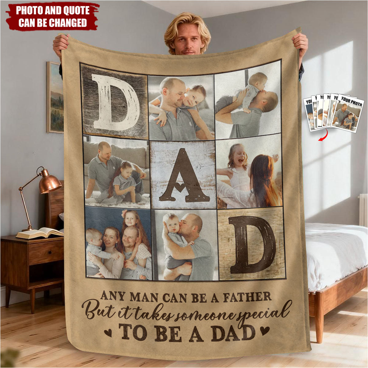 Personalized Collage Blanket With Quote & 6 Family Photos | Heartwarming Father's Day Birthday Gift For Dad