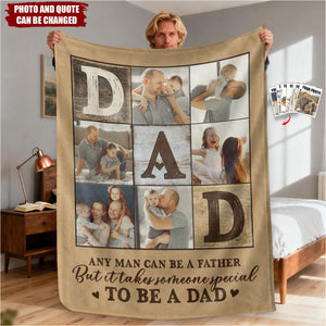 Personalized Collage Blanket With Quote & 6 Family Photos | Heartwarming Father's Day Birthday Gift For Dad
