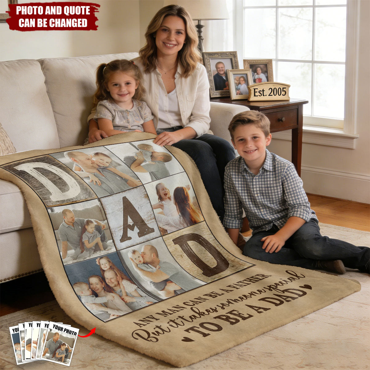 Personalized Collage Blanket With Quote & 6 Family Photos | Heartwarming Father's Day Birthday Gift For Dad