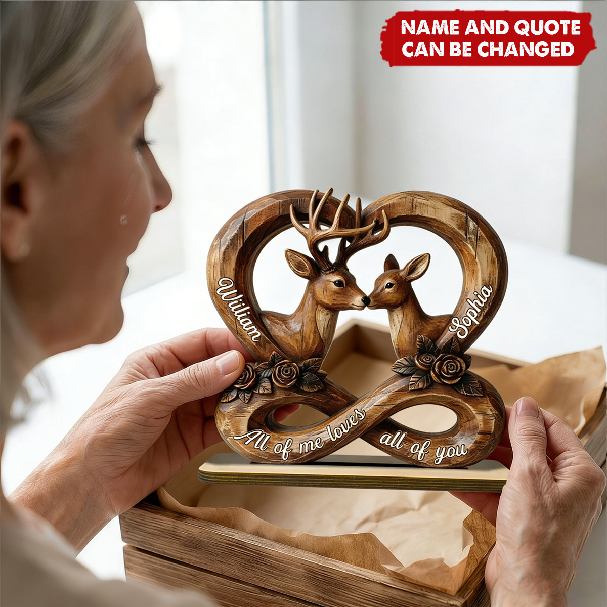 Personalized 3D Effect Wood-Carved Style 2-Layer Plaque With Names & Quote - Valentine's Day Surprise Anniversary Gift For Couples