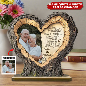 Personalized 2D Flat Wood Plaque With Names & Photo & Quote | Favorite Place Next To You | Anniversary Valentine’s Day Gift For Couples & Soulmates