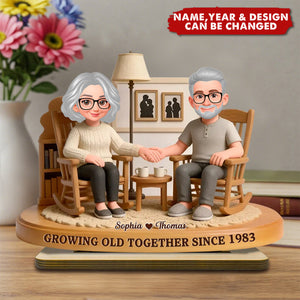 Personalized 2-Layered Wooden Couple Plaque With Names & Year & Design | Romantic Growing Old Together Valentine's Day Gift For Couple & Grandparents