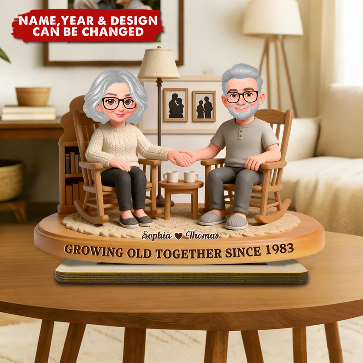 Personalized 2-Layered Wooden Couple Plaque With Names & Year & Design | Romantic Growing Old Together Valentine's Day Gift For Couple & Grandparents