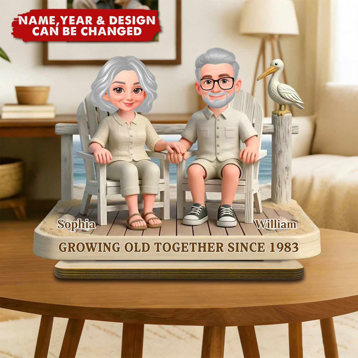 Personalized 3D Effect 2-Layered Wooden Couple Plaque With Names & Year & Design | Romantic Growing Old Together Valentine's Day Gift For Him Or Her