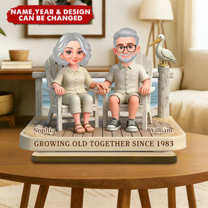 Personalized 3D Effect 2-Layered Wooden Couple Plaque With Names & Year & Design | Romantic Growing Old Together Valentine's Day Gift For Him Or Her