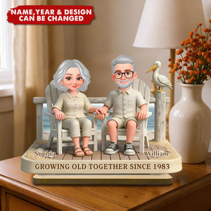 Personalized 3D Effect 2-Layered Wooden Couple Plaque With Names & Year & Design | Romantic Growing Old Together Valentine's Day Gift For Him Or Her