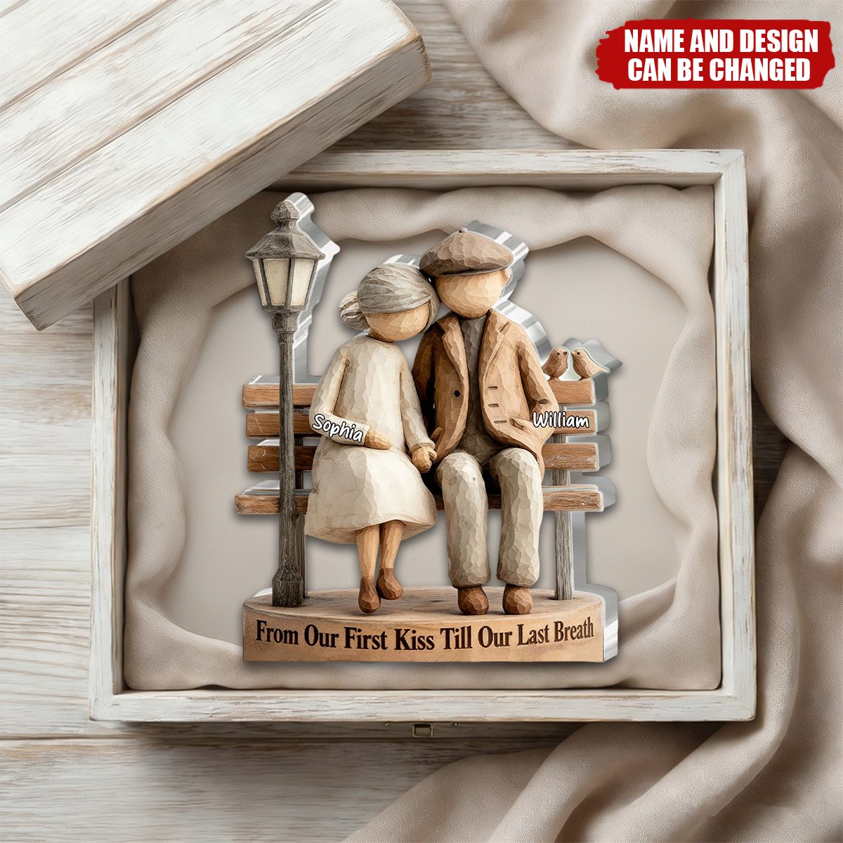 Personalized Wood-Carved Style Acrylic Plaque With Names & Icons - Romantic Anniversary Gift For Grandparents Parents