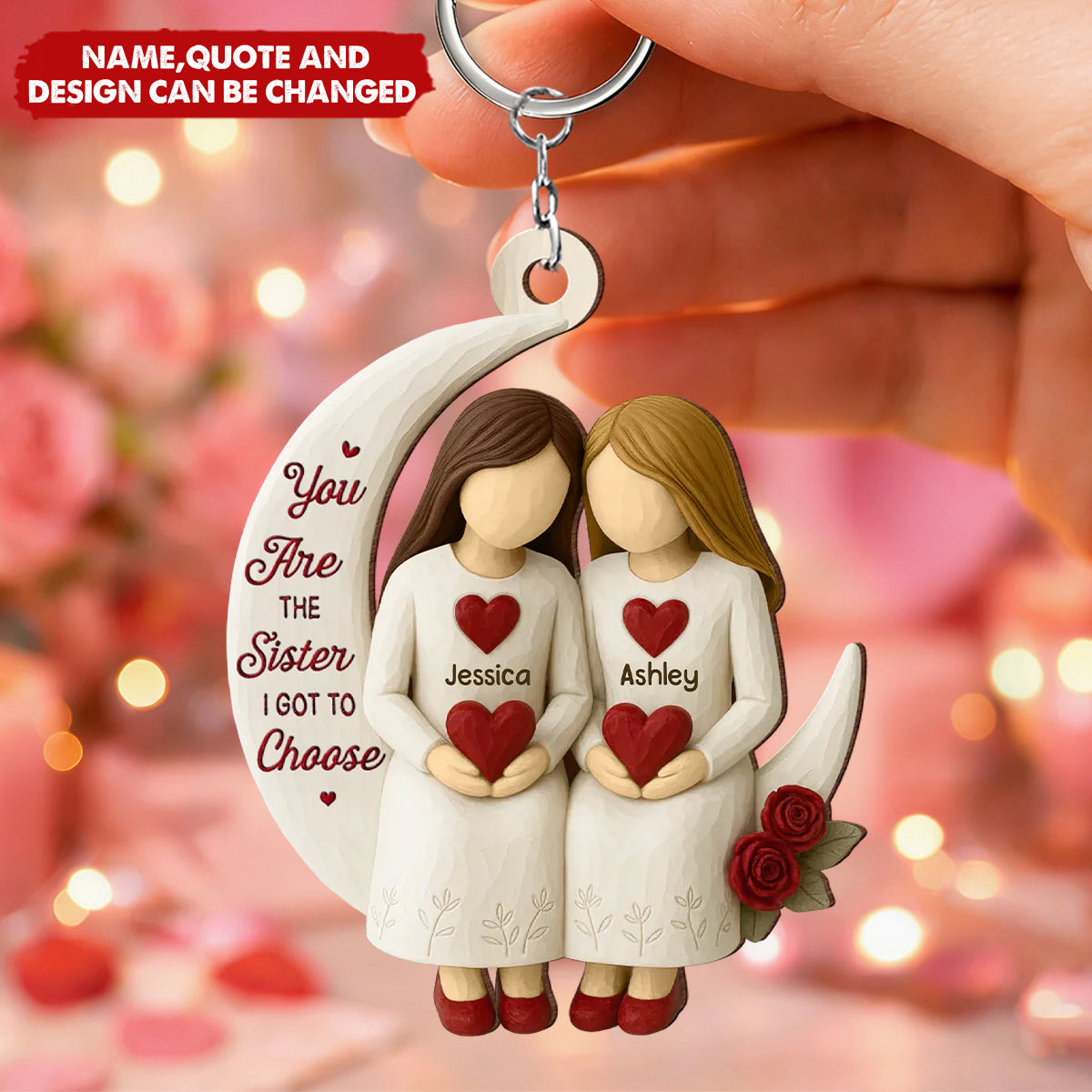Personalized 3D Effect Wooden Moon Keychain With Names & Quote &  Icons | Unique Soul Sister Friendship Gift For Best Friends Girls