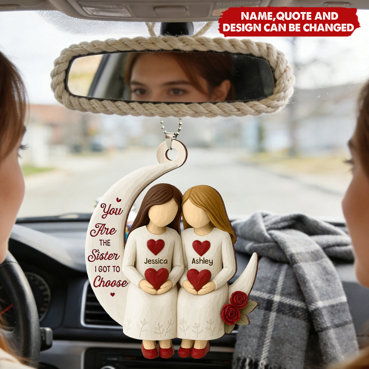 Personalized 3D Effect Wooden Moon Ornament With Names & Quote &  Icons | Unique Soul Sister Friendship Gift For Women Girls