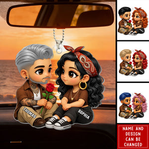Personalized 3D Effect Chibi Couple Ornament With Names & Icons - "A Rose For You" | Valentine's Day Surprise Anniversary Gift For Couples