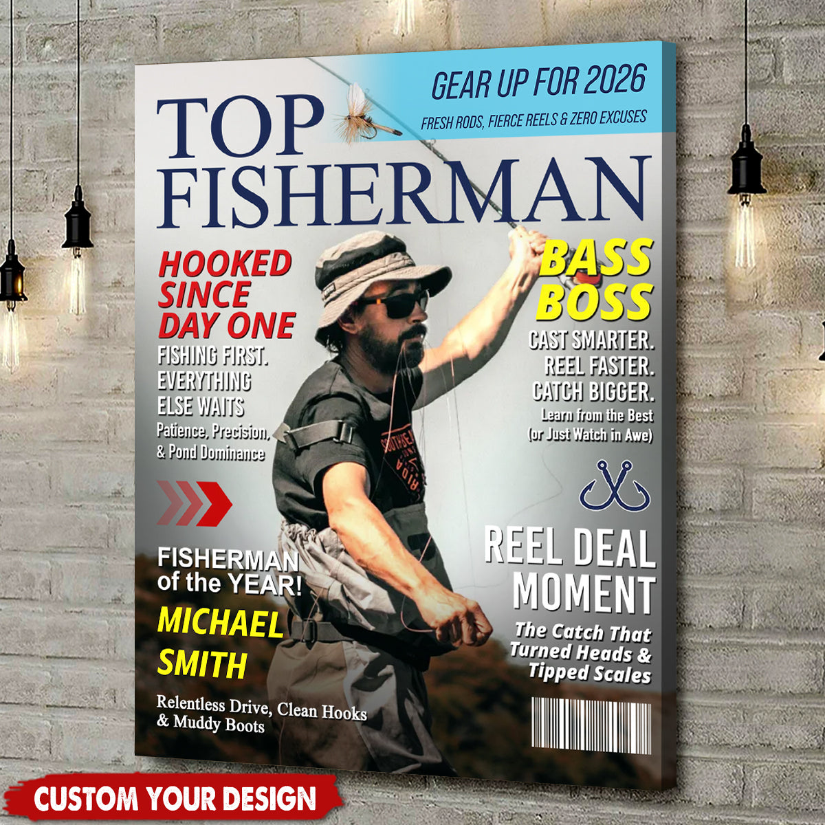 Personalized "Top Fisherman" Magazine Cover Poster With Photo & Name Angler Funny Fisherman Gift For Fishing Lover