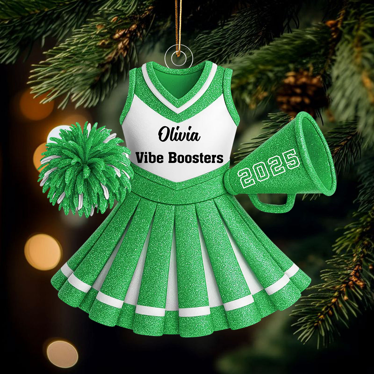 Personalized Glitter Cheerleading Uniform Christmas Ornament With Name & Design Ideal Gift For Cheerleaders