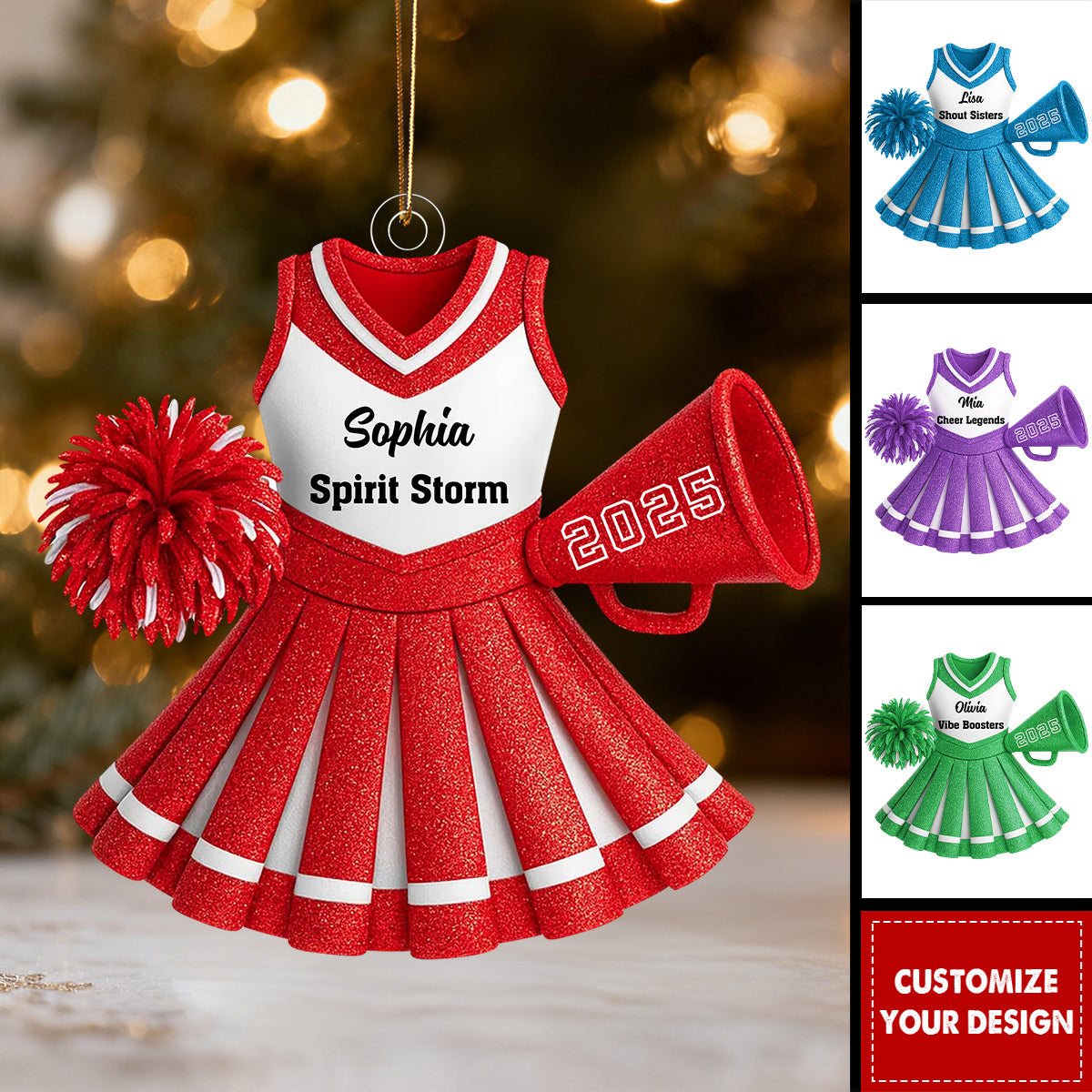 Personalized Glitter Cheerleading Uniform Christmas Ornament With Name & Design Ideal Gift For Cheerleaders
