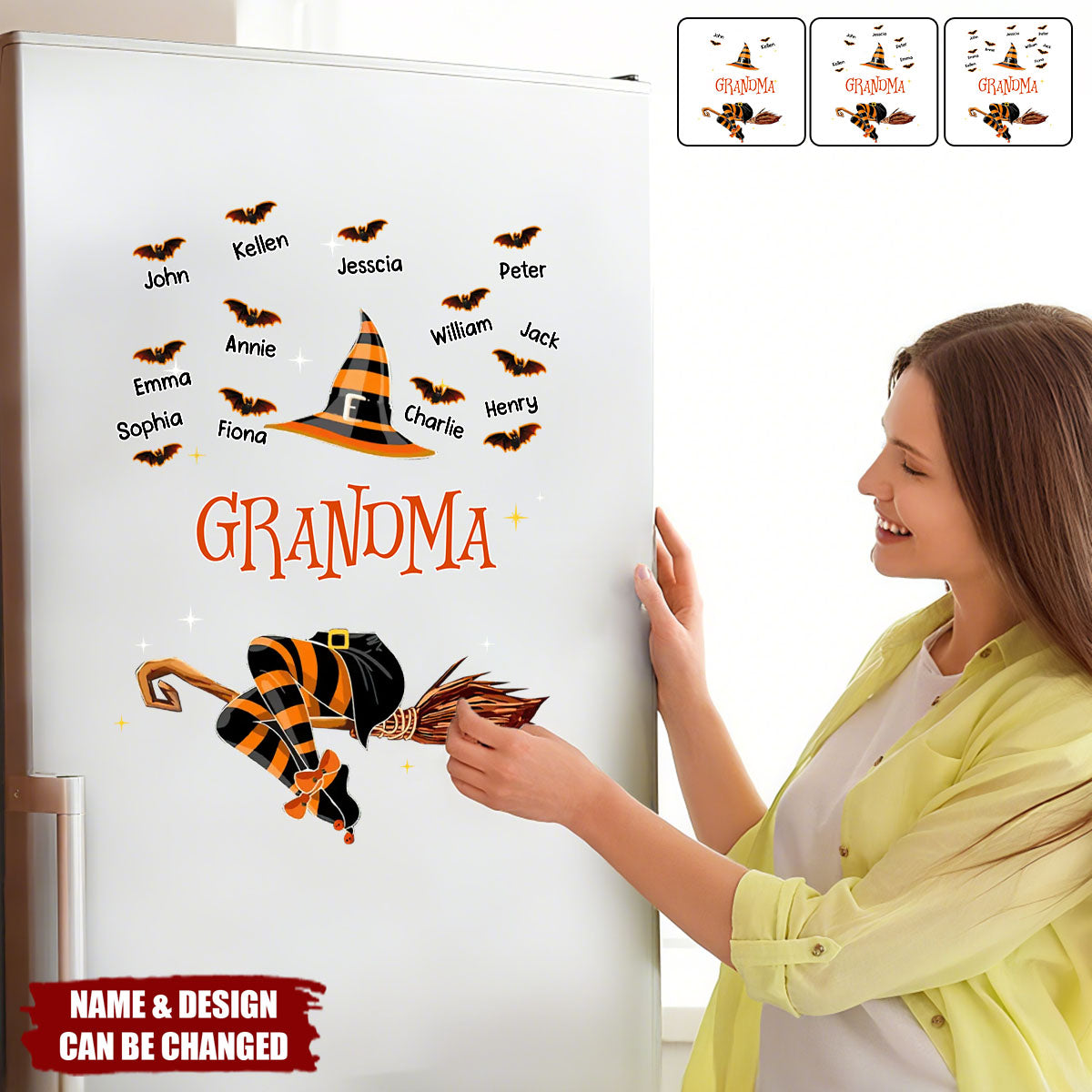 Personalized Grandma Witch Decal With 1-12 Names,Funny Witch Wall Sticker,Halloween Gift For Grandma & Mom