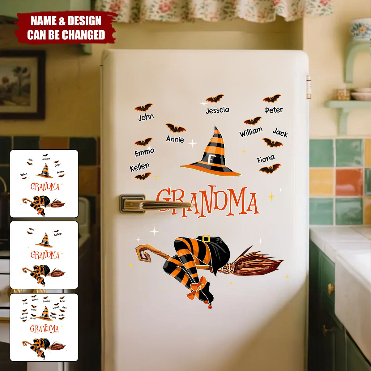 Personalized Grandma Witch Decal With 1-12 Names,Funny Witch Wall Sticker,Halloween Gift For Grandma & Mom