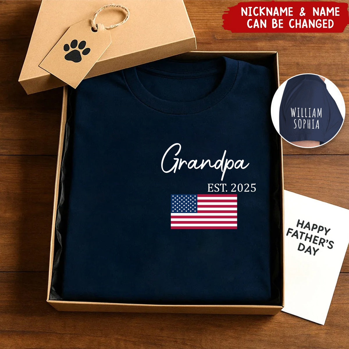 Personalized T-Shirt Papa Est Flag Father's Day Gift For Dad