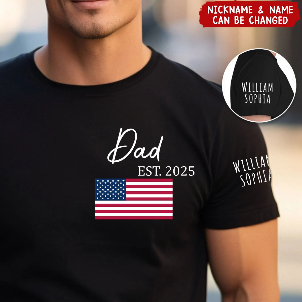 Personalized T-Shirt Papa Est Flag Father's Day Gift For Dad