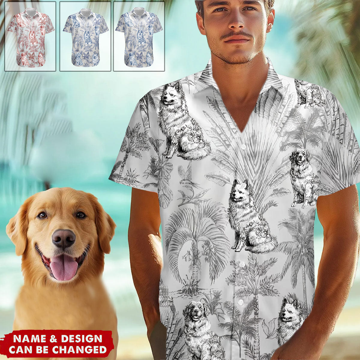 Personalized Hawaiian Shirt - Dog Lovers Toile De Jouy Style Custom Dog Breeds For Summer For Dog Lovers