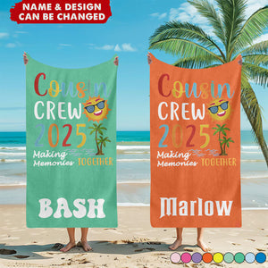 Personalized Multicolor Cousin Crew Quick Dry Oversized Beach Towel For Summer