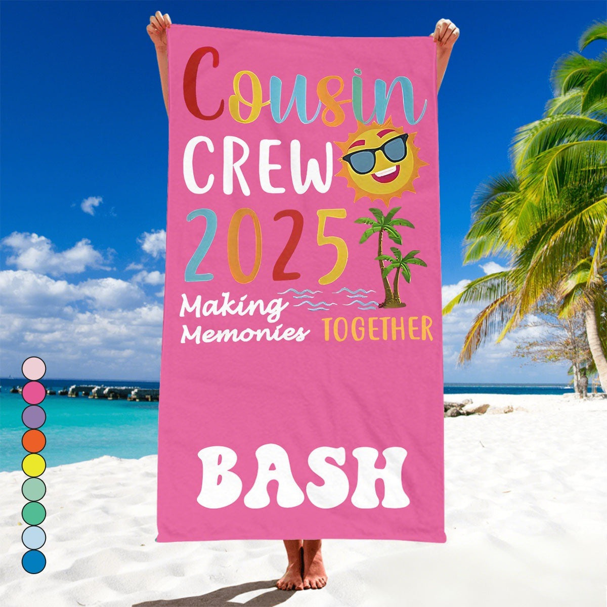 Personalized Multicolor Cousin Crew Quick Dry Oversized Beach Towel For Summer