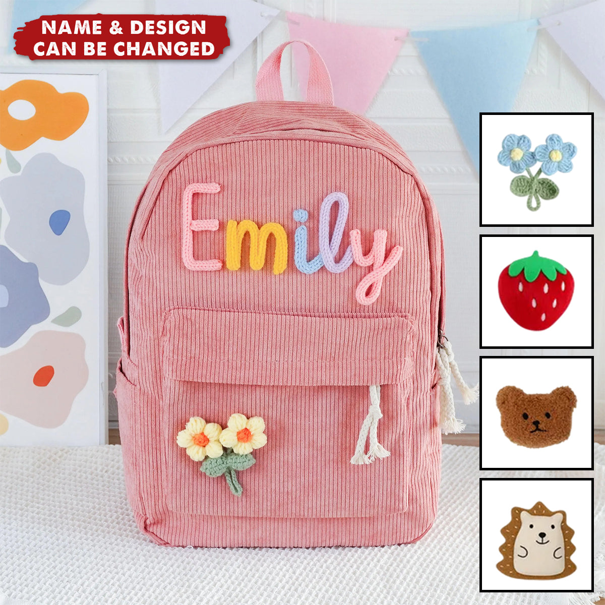 Personalized Pastel Corduroy Backpack - Anti-Lost Custom Name, The Perfect Companion For Preschool, Kindergarten Or Weekend Adventures