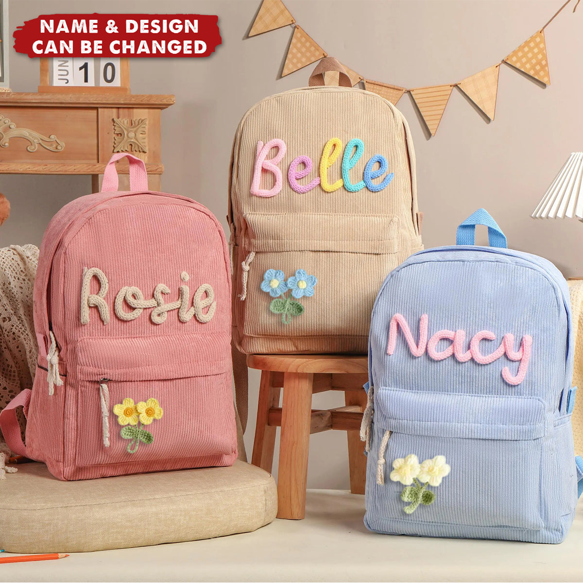 Personalized Pastel Corduroy Backpack - Anti-Lost Custom Name, The Perfect Companion For Preschool, Kindergarten Or Weekend Adventures