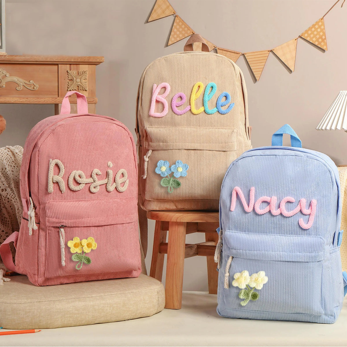 Personalized Pastel Corduroy Backpack - Anti-Lost Custom Name, The Perfect Companion For Preschool, Kindergarten Or Weekend Adventures