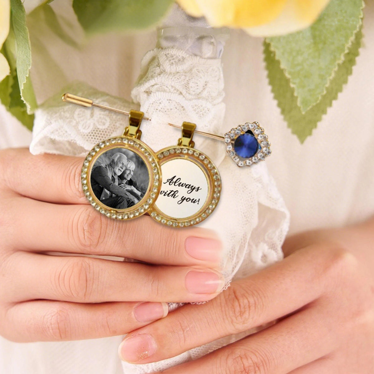 Personalized Wedding Bridal Bouquet Brooch Pin - Photo Charms For Bouquet