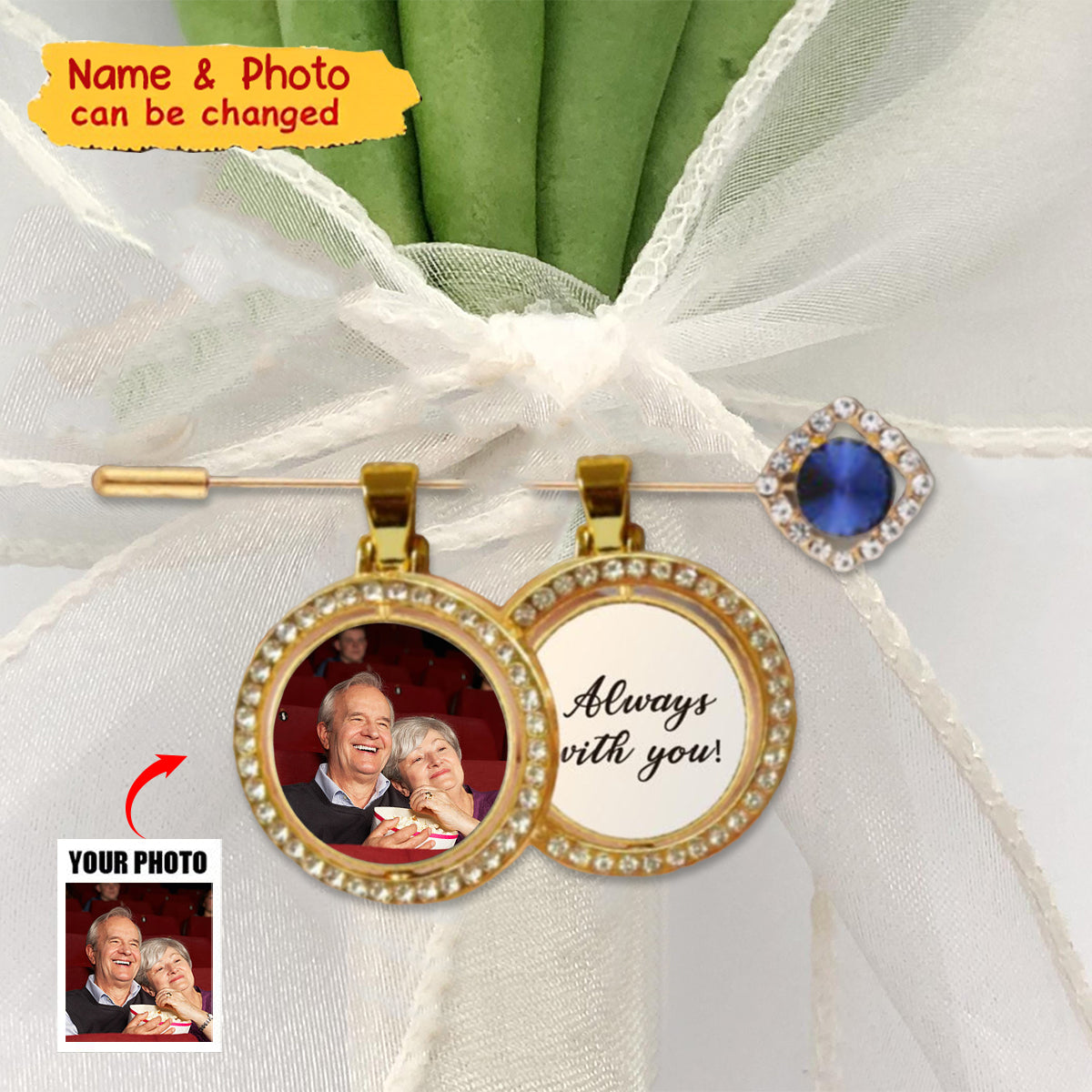 Personalized Wedding Bridal Bouquet Brooch Pin - Photo Charms For Bouquet