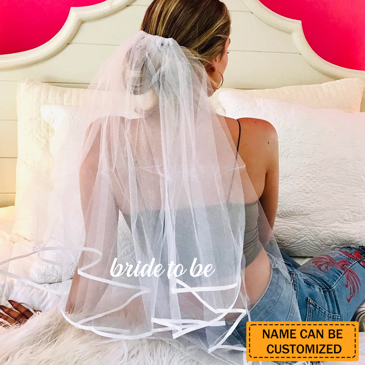 Personalised ''Bride to Be'' Embroidered Veil - Name & Initials Customized, Exclusive Unique Design Just for You
