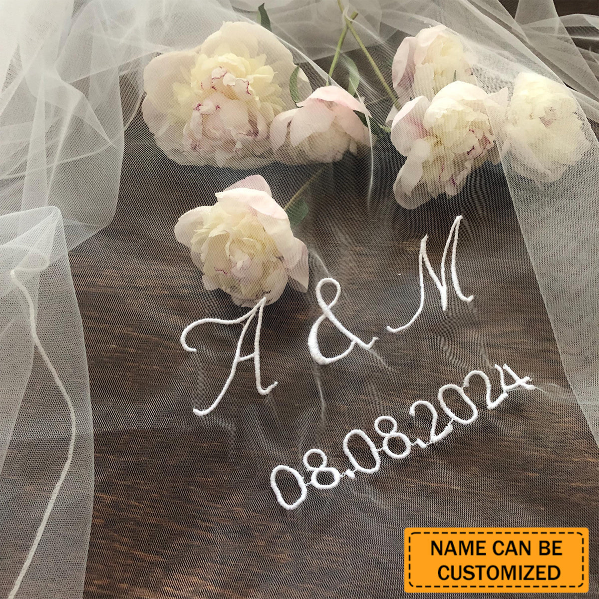 Personalised ''Bride to Be'' Embroidered Veil - Name & Initials Customized, Exclusive Unique Design Just for You