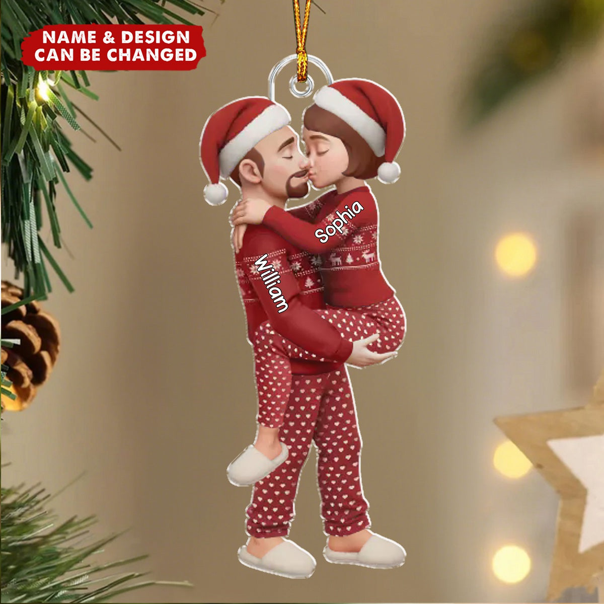 Personalized Pajama Couple Acrylic Ornament With Name & Design on Matching Sweater Best Christmas Surprise For Couple