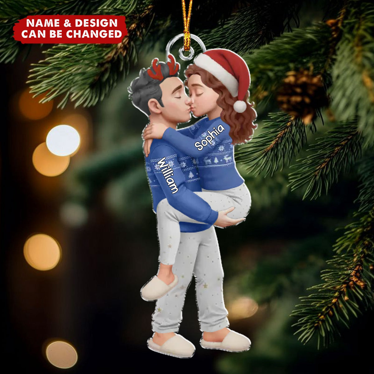 Personalized Pajama Couple Acrylic Ornament With Name & Design on Matching Sweater Best Christmas Surprise For Couple